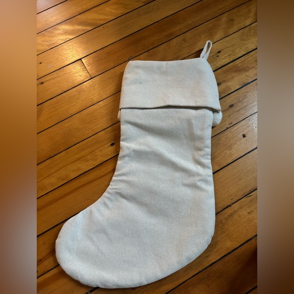 White & Silver Textured Snowflake Christmas Stocking – Glam Holiday Decor! ✨ - Picture 4 of 4